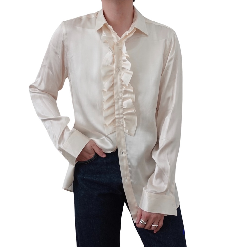 Vintage Japanese handmade ruffles button up shirt 18th century baroque style